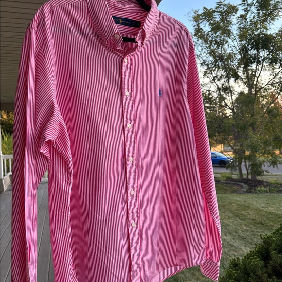 Polo Ralph Lauren Pink and White Striped Button Up Shirt with Blue Polo Logo - Picture 2 of 5